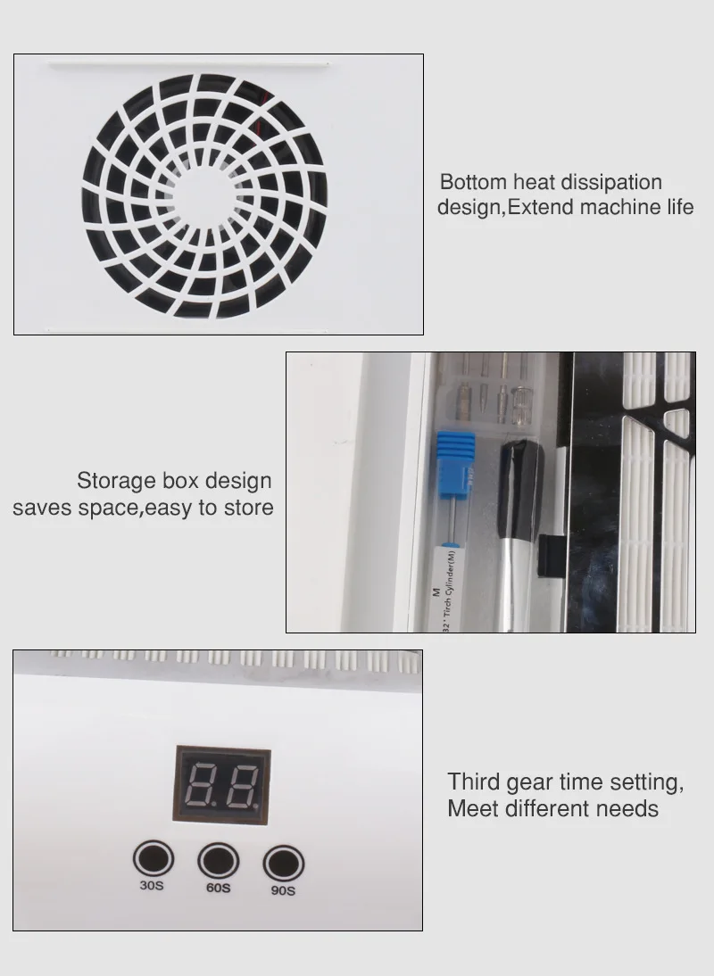 Profession 6 in 1 Combine Function Vacuum Nail Drill Dust Collector with LED Table Nail Lamp