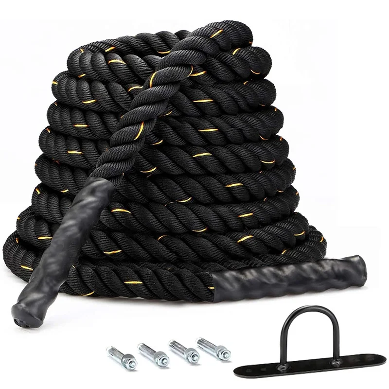 Weighted Home Gym Exercise Power grappler Sports Fitness Training coated nylon battle ropes with Wall connector bolts