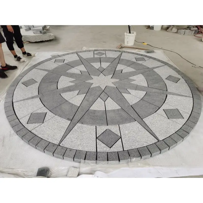 SHIHUI Customized Natural Stone Mixed Round Granite Pavers Circular Pattern Medallion Paving Paver Stone Mesh Cobblestone