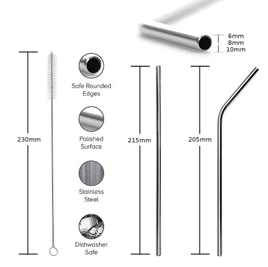 New Product Ideas Bar Accessories Gift Set Bulk Black 304 Metal Drinking Stainless Steel Straw Bar Free Pack with Case
