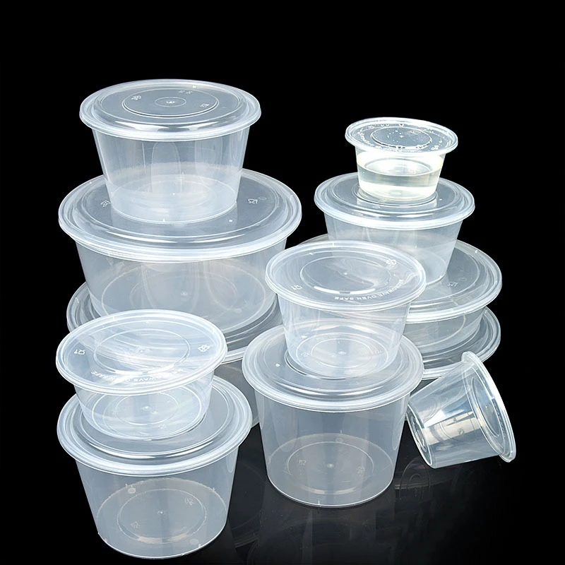 Yiqiang Clear Leakproof Microwavable Disposable Round Food Container,Transparent Black Plastic Soup Bowl With Lids