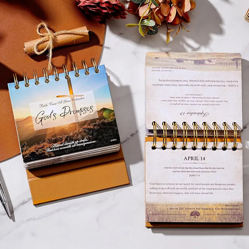 Custom Size Bible Quotes Desk Calendar Printing 365 Days Daily Landscape Table Calendars For Home