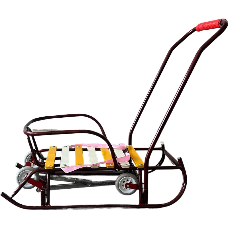 Wholesale High Quality Four Wheels Winter Outdoor Bobsleigh Metal and Wooden Sleds