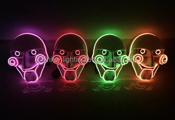 Light Up Neon El Wire Saw Mask for Scary Halloween Cosplay LED Costume