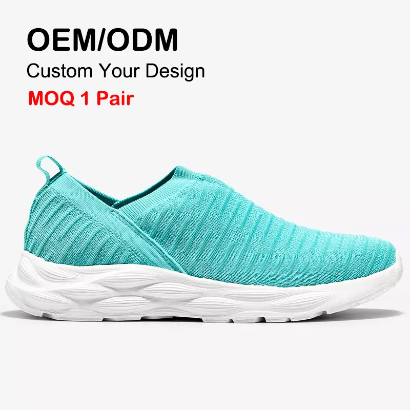 Summer Fly Knit Breathable Weave Flat Rib Mouth Slip On Footwear Women Casual Sports Walking Shoes Sneakers