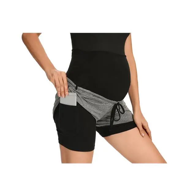 Newest Style Maternity Double Layer Workout Pregnant Women Shorts With Pockets