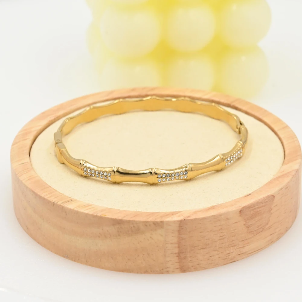 Fashion Gilded Cubic Zircon Snake Bone Bamboo Joint Bracelet Jewelry Charm Stainless Steel Bangles Wholesale Women Accessories