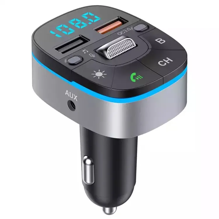 T75 Dual USB QC3.0 Fast Charging 3.5MM Aux Audio Bass Car Mp3 Player Handsfree Car Kit Wireless FM Transmitter For Car