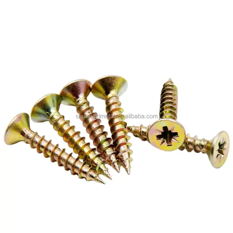Yellow Zinc White Zinc Pozi Drive double CSK Head Fiber wood Screw Chipboard Screw