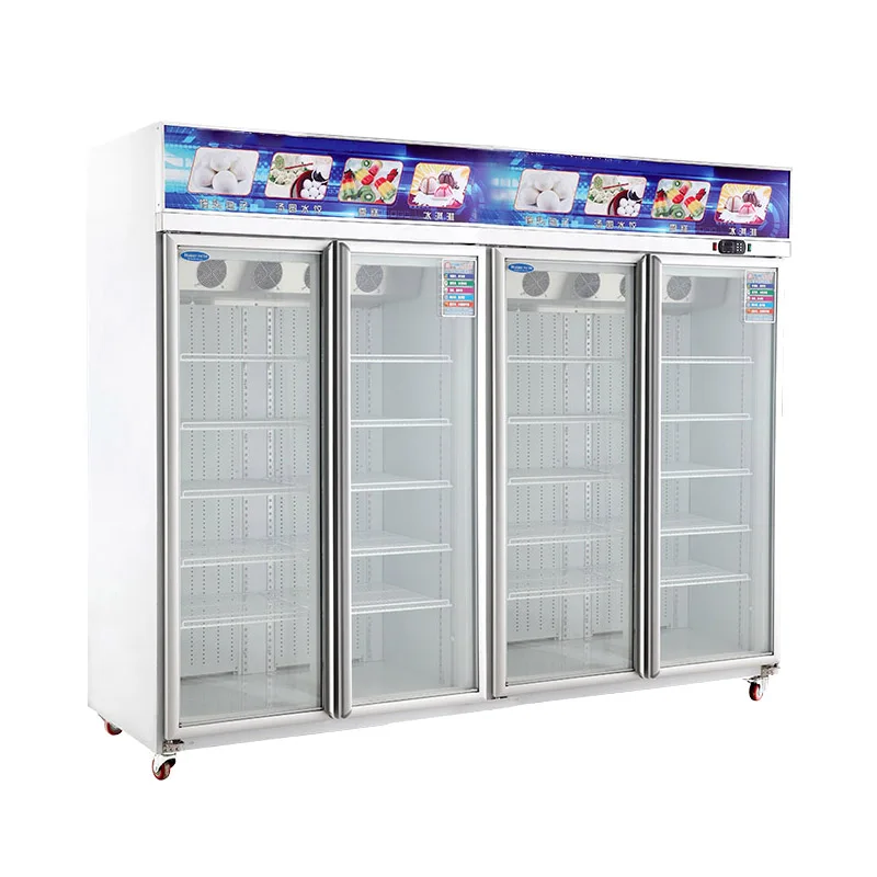 commercial frozen food used upright display glass 4 door freezer