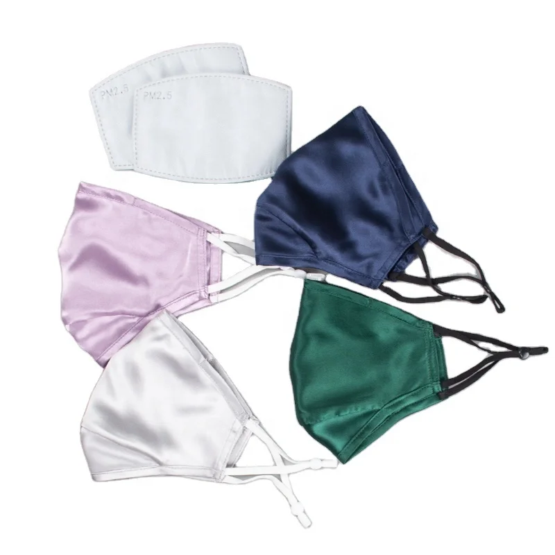
 Чистый шелк, 3 слоя, покрытие лица, Шелковый рот, маска для лица с проволокой для носа PM2.5, фильтр, карман, многоразовый, моющийся  