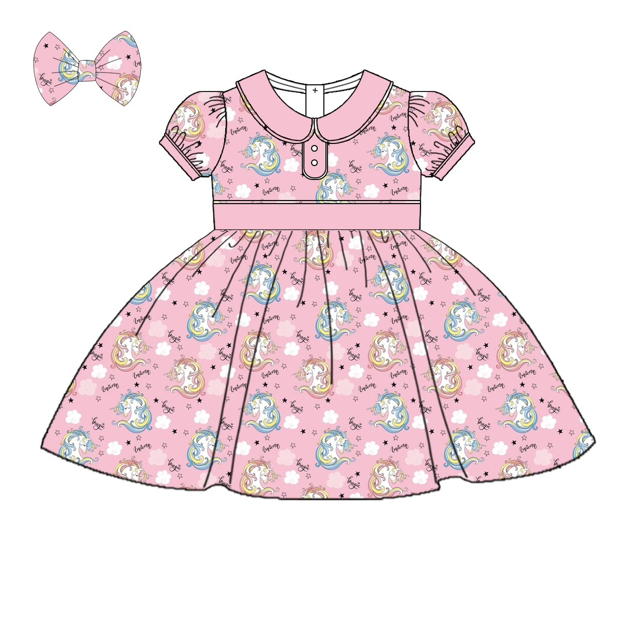 Manufacturer design Elegant Baby girl Dress Nice unicorn printed Baby girl Spring Dress For Party