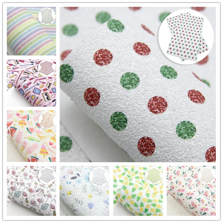 20x33cm Polka Dot Donut UV Printing Chunky Glitter Sheets Fabric For Diy Hair Bows 13858
