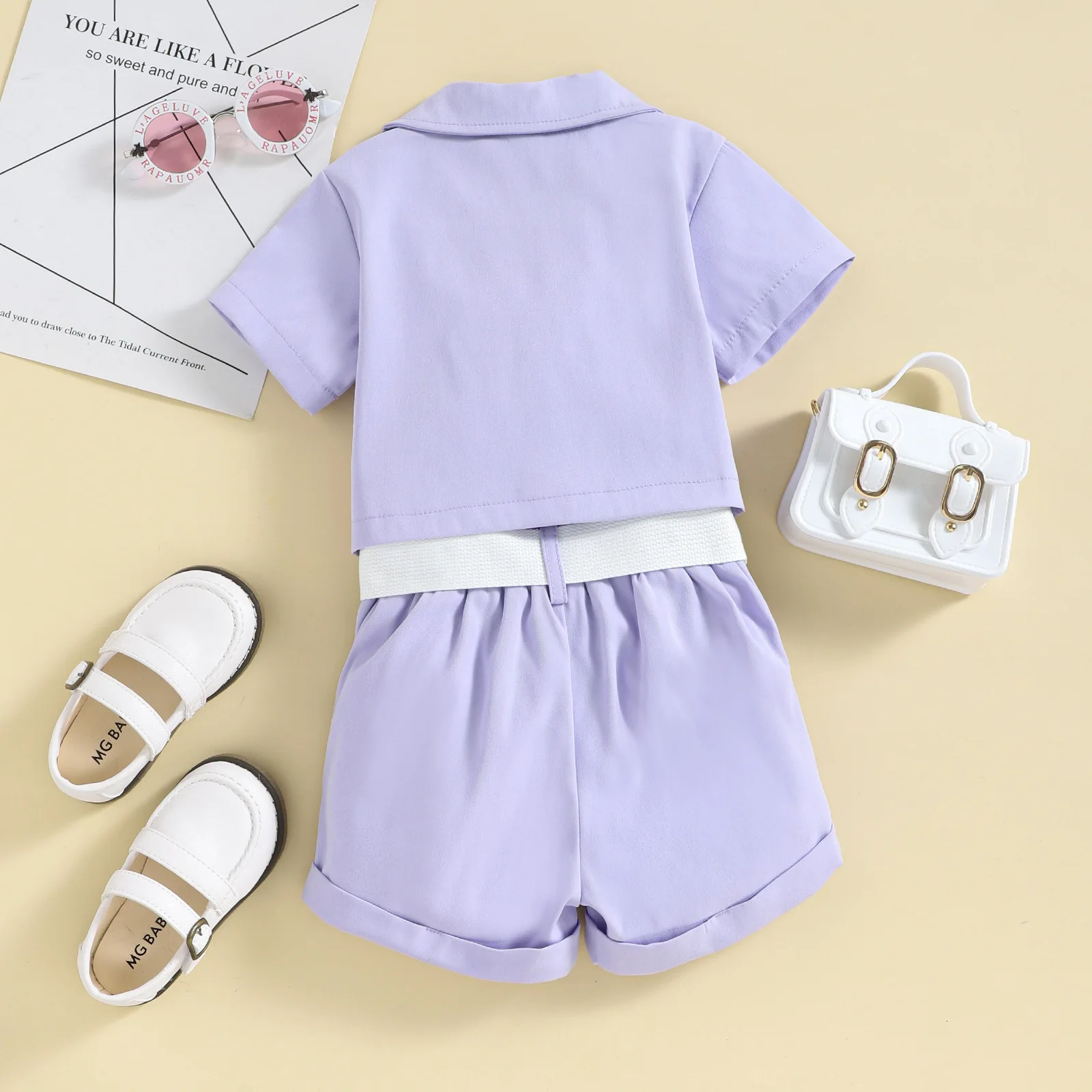 Conyson Wholesale Hot Fashion Summer Kids Clothes Short Sleeve Suit Shorts Bag 2pcs Little Girls Clothes Set for Kids Outfit