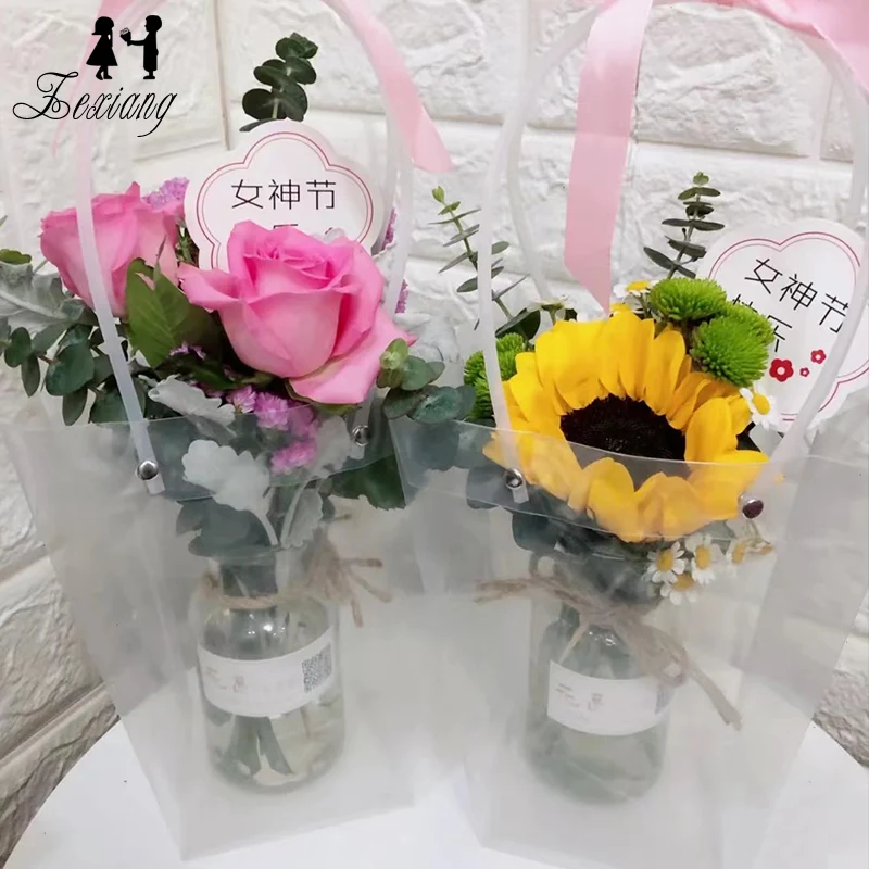Birthday Anniversary Trapezoidal Reveal Recycled Clear Bouquet Korea Transparent Opp Plastic Bags for Flowers