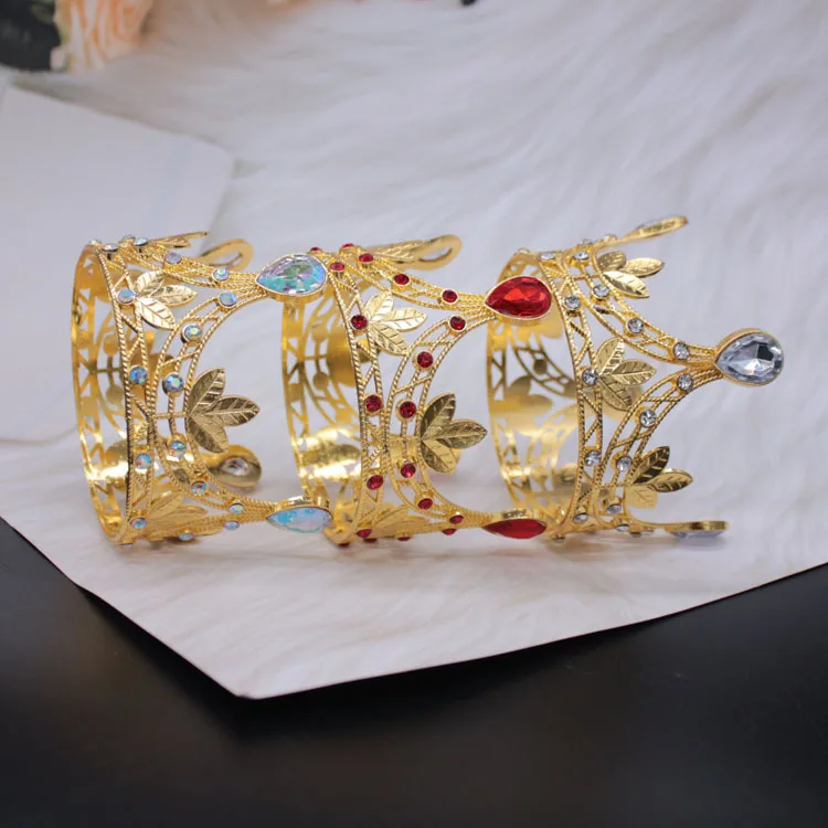 Girls princess crown wedding birthday party round rhinestone cake metal crown tiara