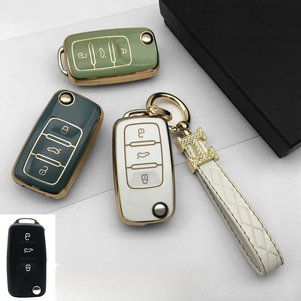 New Golden Soft Smart Hot Selling  TPU Car Key Shell High Quality Wholesale For VW TPU Car Key Cover Case