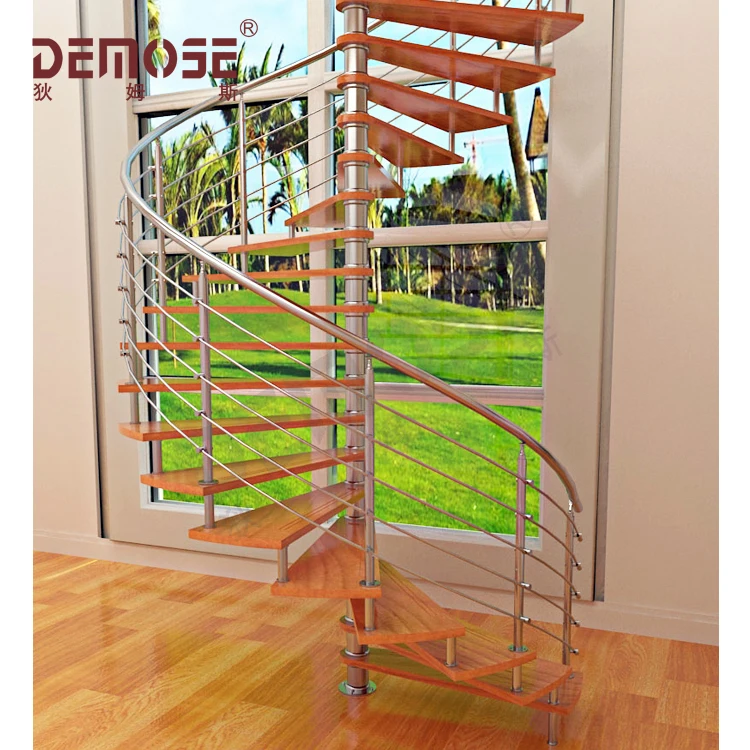Stainless Steel 304 Stair Spiral Staircase High Quality Glass Tread Wood Tread Handrail Spiral Stair