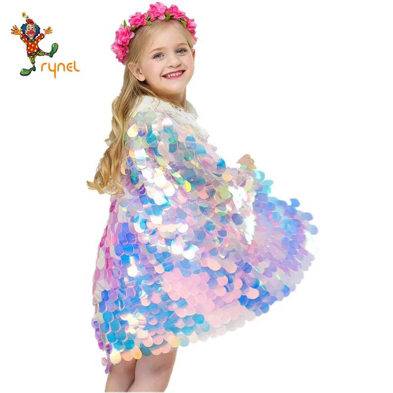 2021 Wholesale High quality fashion Girl Mermaid Princess Shiny bead piece lovely princess cape Sweet cloak PGPF0189