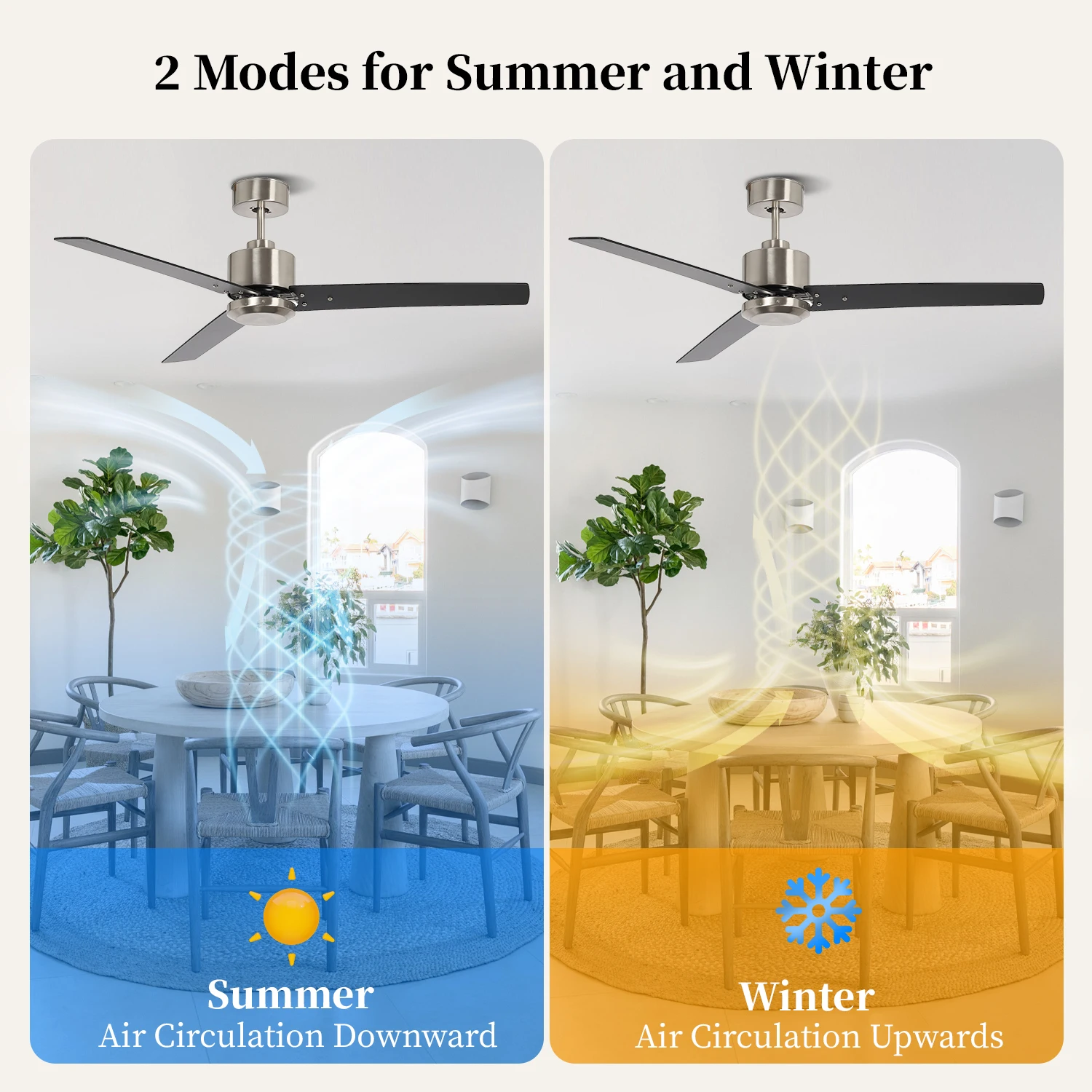 Most Popular 52 Inch Plywood 3 Black Blade High Speed Home  Modern Decorative Stainless Steel Ceiling Fan