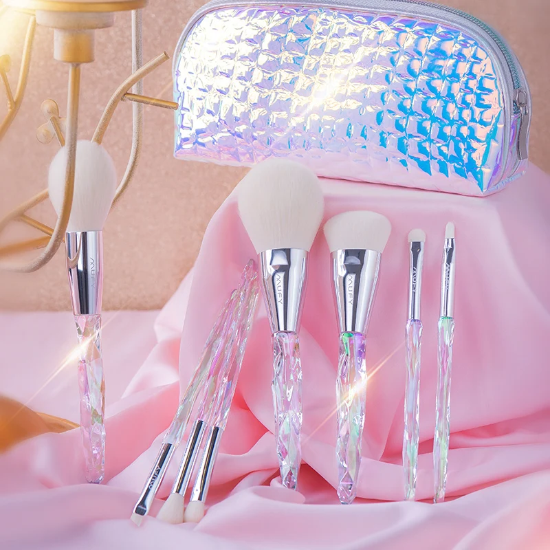 Crystal makeup brushes 8 pcs diamond makeup brush set Blinged diamond glitter makeup brush with shinning pouch