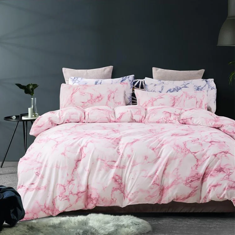 Line design and marble pattern printing  100% polyester bed sheet with pillow case bed set