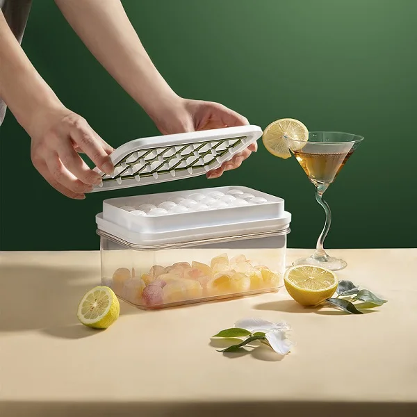 28 Grids round shaped ice cube molds,cube tray box Ice  with container box and shavel