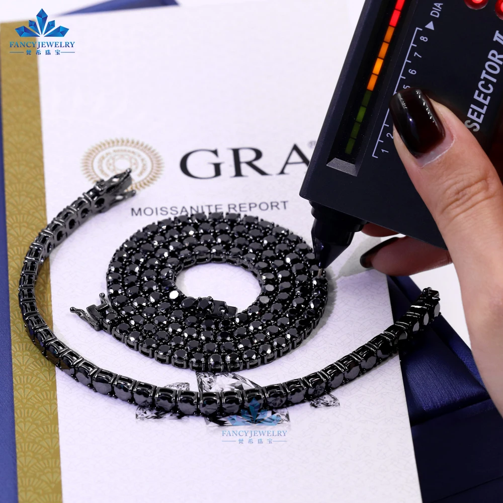 2mm 3mm 4mm 5mm 6.5mm iced out tennis chain necklace 925 sterling silver diamond black moissanite tennis chain