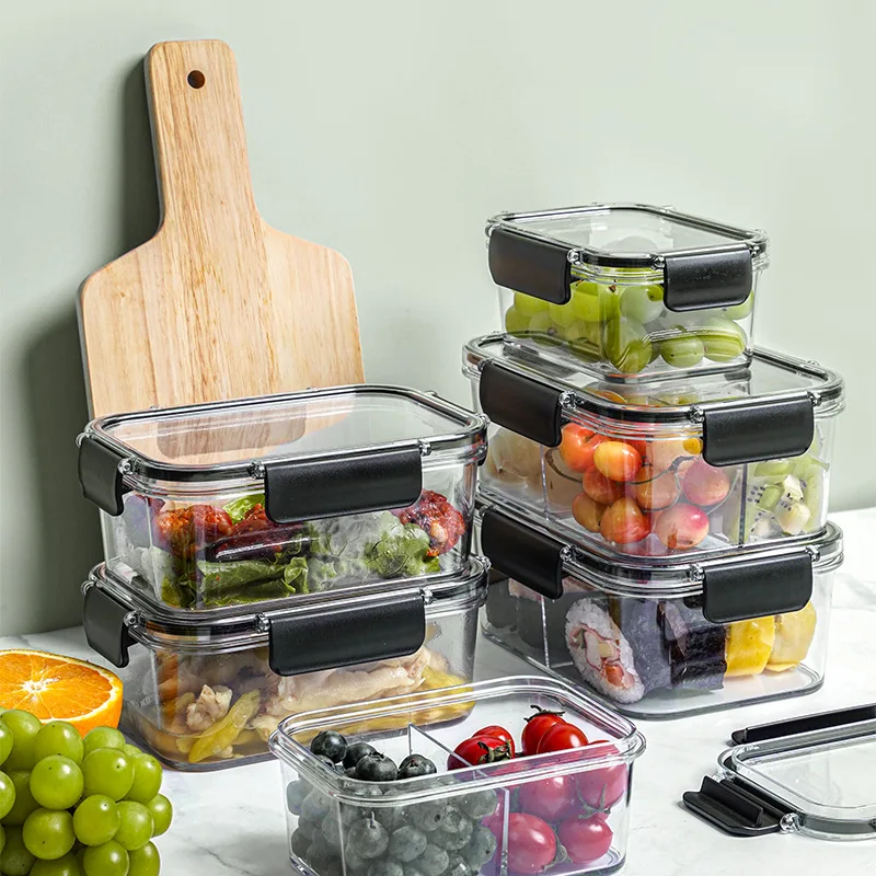 Household 2 Grids Refrigerator Transparent Airtight Fruits Vegetable Freshness Plastic Food Container For Food