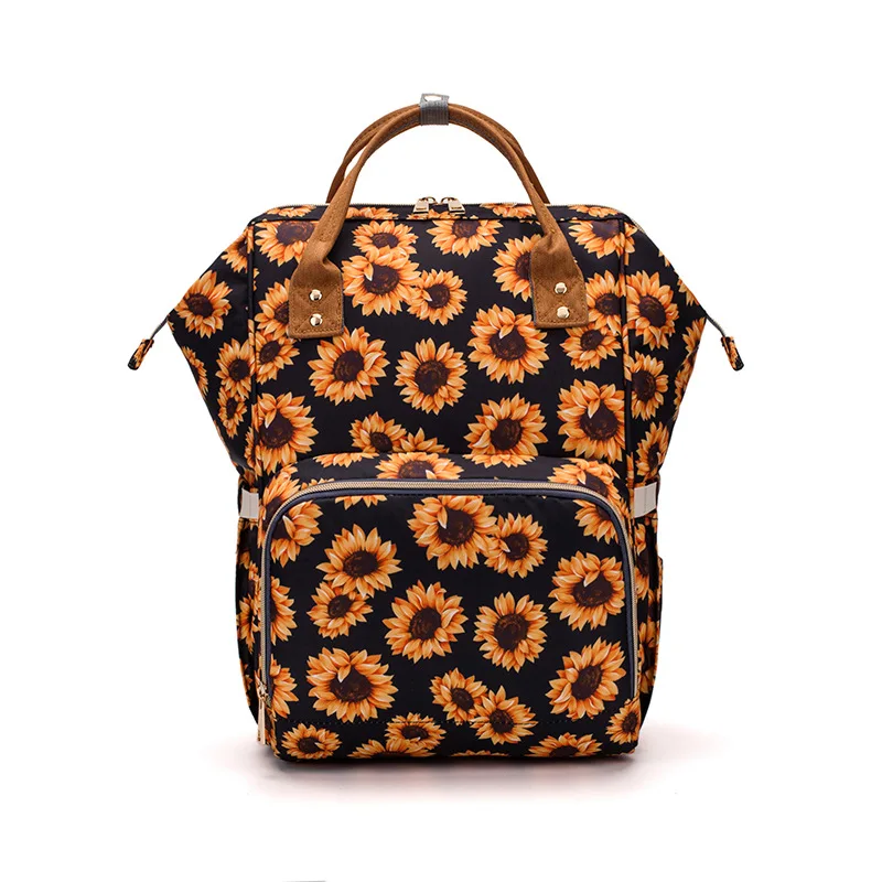 RTS Sunflower Leopard Print Large Capacity Baby Diaper Bag Backpack Women Waterproof Travel Nappy Bags