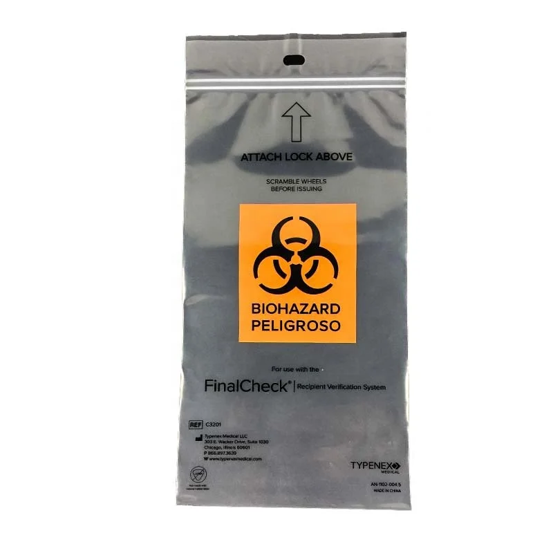 UN printed biohazard/medical specimen zipper bags