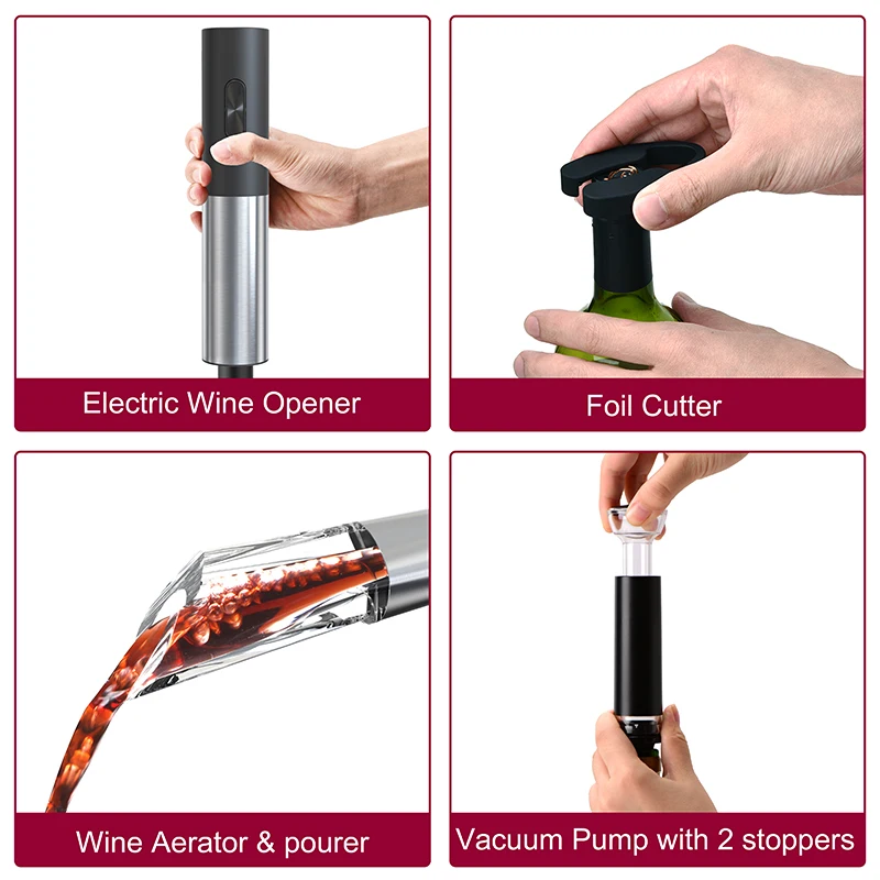 Bar Party Kitchen Tools Electric Wine Opener Gift Set Automatic Corkscrew Stainless Bottle Opener Removable Wine Bottle Opener