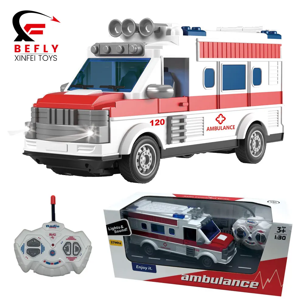 wholesale 1/30 scale light function 27mhz 4 channel rc ambulance toy