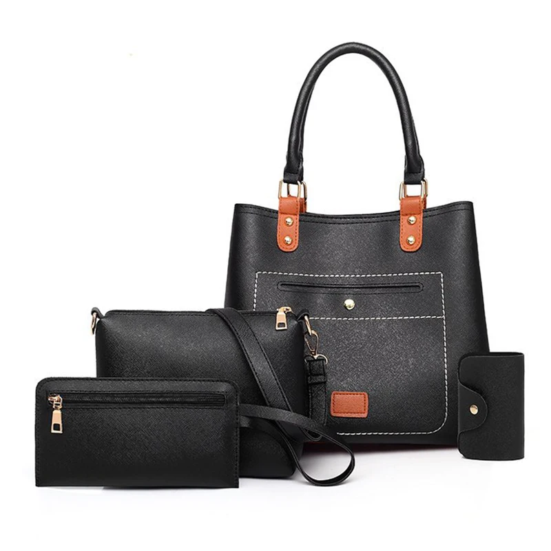 Wholesale ladies hand purse shoulder bags 4 in 1 set fashion women pu leather crossbody handbags
