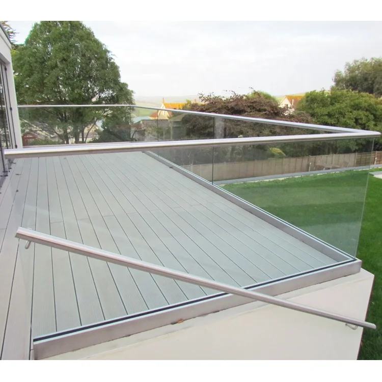 Modern Aluminum Balcony  Handrails Aluminum U Channel Glass Railing Base shoes  Deck Railing install with LED light