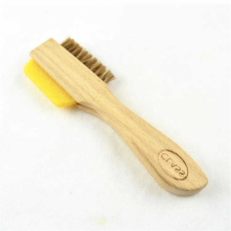 Double Side Suede Rubber Shoe Cleaning Brush Wooden Horse Hair Shoe Shine Brush