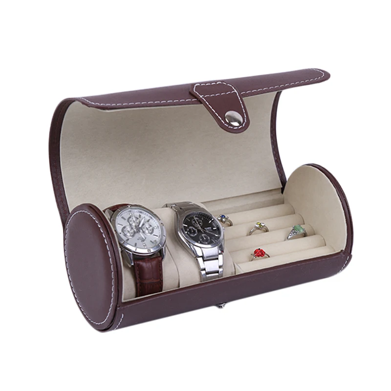 Portable 3 slots carbon fiber leather watch box case jewelry storage box