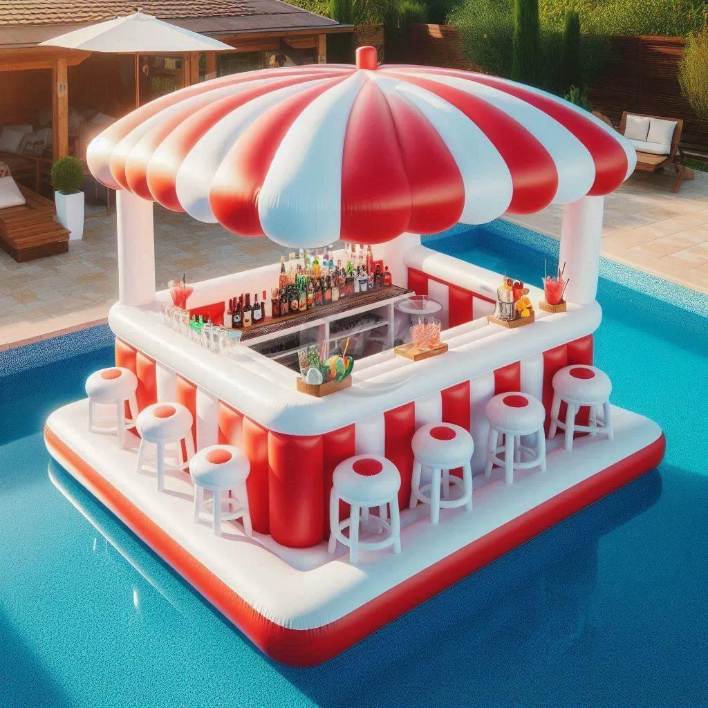 Customized Party Rental Inflatable Platform Island Pool Water Bar For Adults