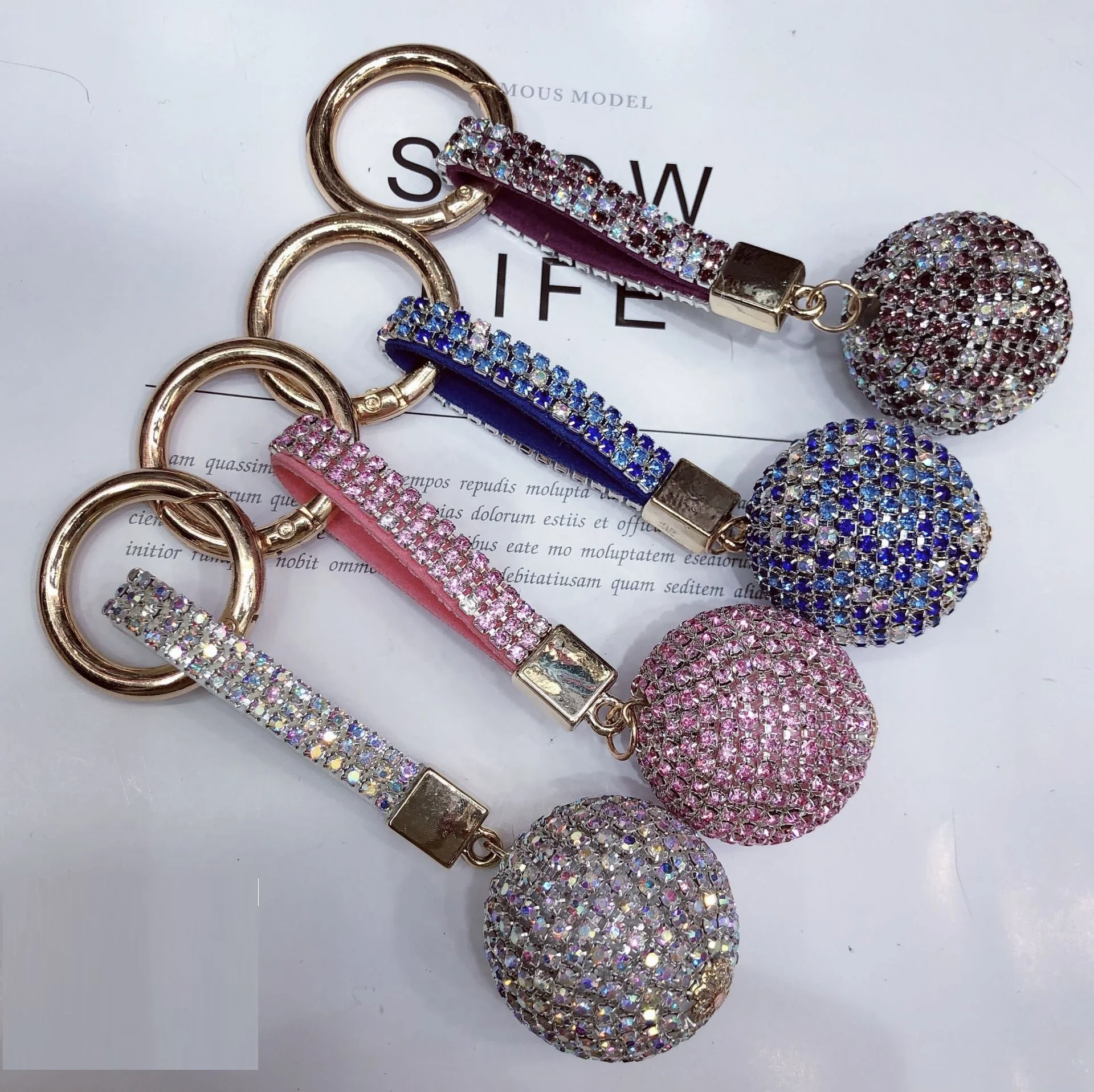 Letterpress Printing Diy Korean Luxury Key Buckle Custom Rhinestone Keychain Crystal Ball Keychain