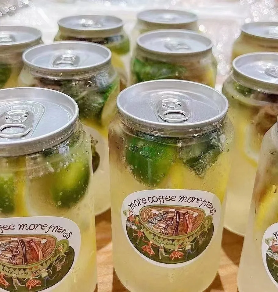 PLA CANS biodegradation 330ml 550ml 650ml sealing plastic beverage bottle cans for soft drink transparent soda cans