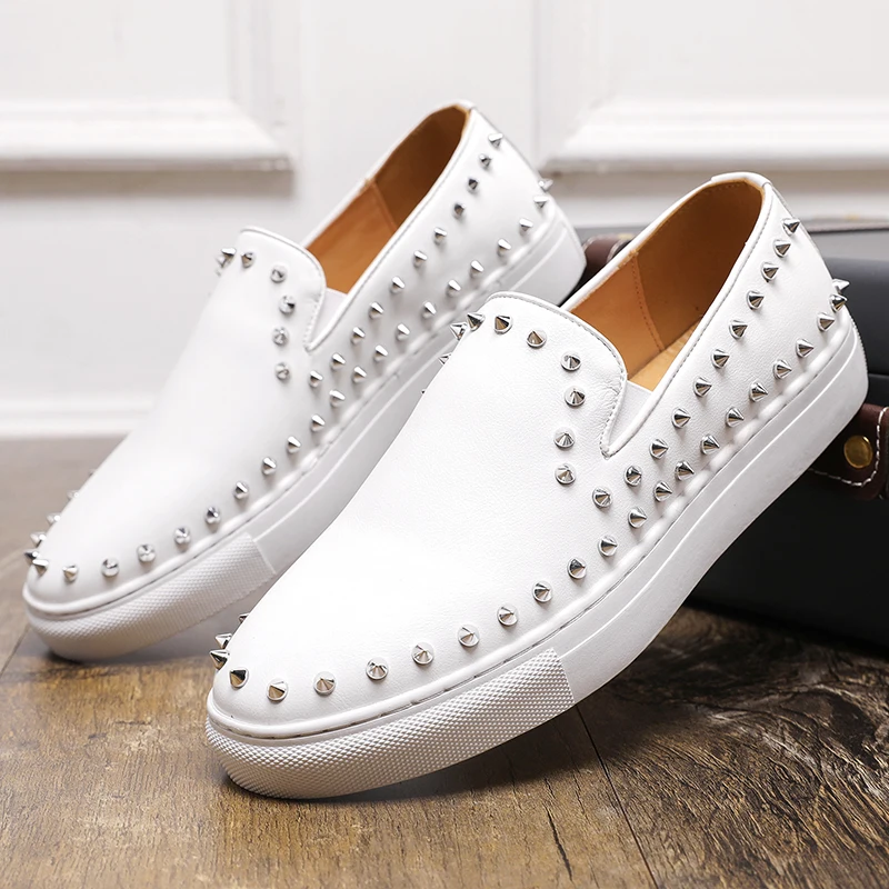 2024 Mens PU Leather Dress Loafers Shoes Slip-On Business Office Wedding Rivet Casual Men Shoes Plus Size 48