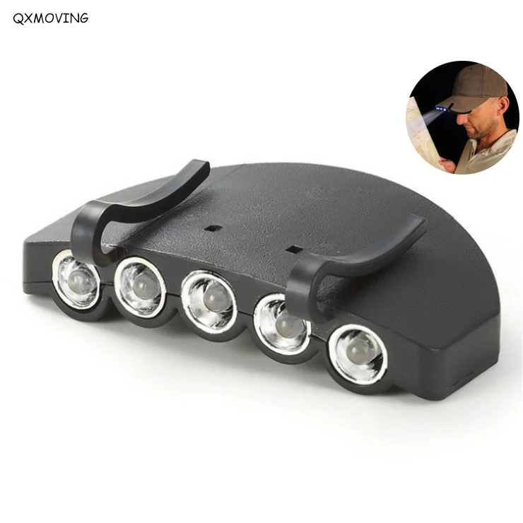 QXMOVING 5 LED Cap Hat Light Rotatable Clip Headlamp for Ball Hat Cap Visor Clip Light For Hunting Camping Fishing