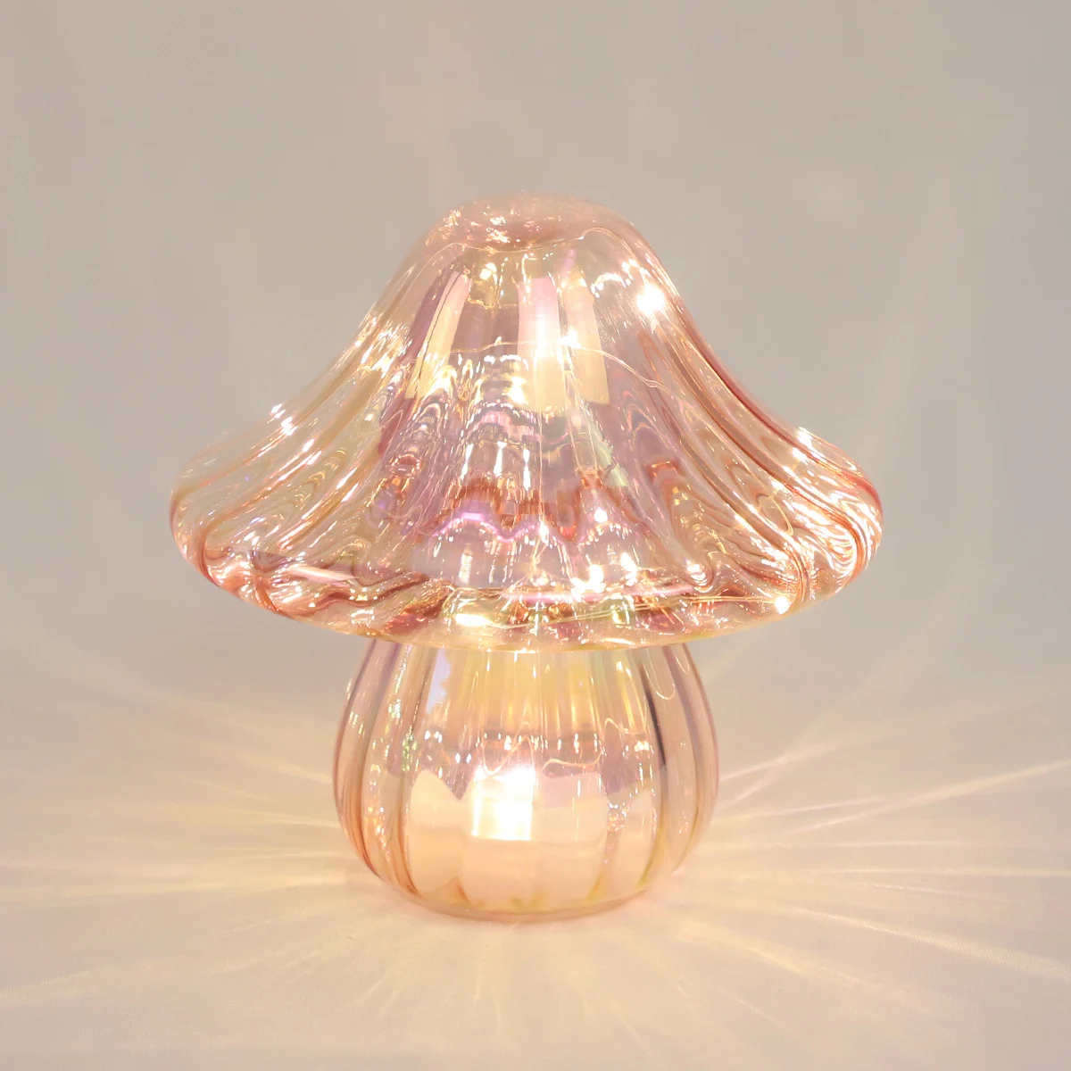 Mushroom Lamp Small Bedside Table Lamp with Striped Glass Nightstand Lamp for Bedroom Living Room