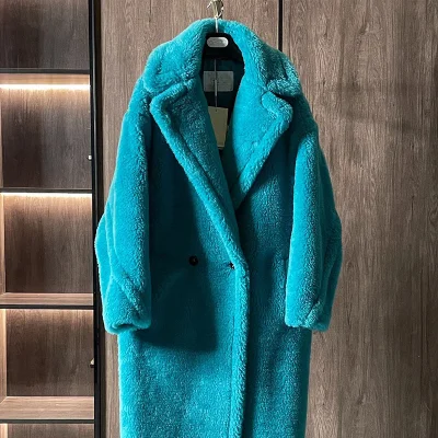 
American style women fashion winter wool oversize jacket real sheep shearing fur coat teddy coat 