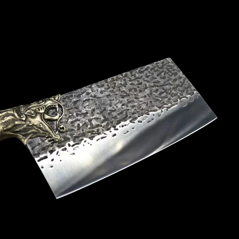 China Longquan high-end forging kitchen knife Copper handle bone cutting meat cutting knife Stainless steel cooking knife