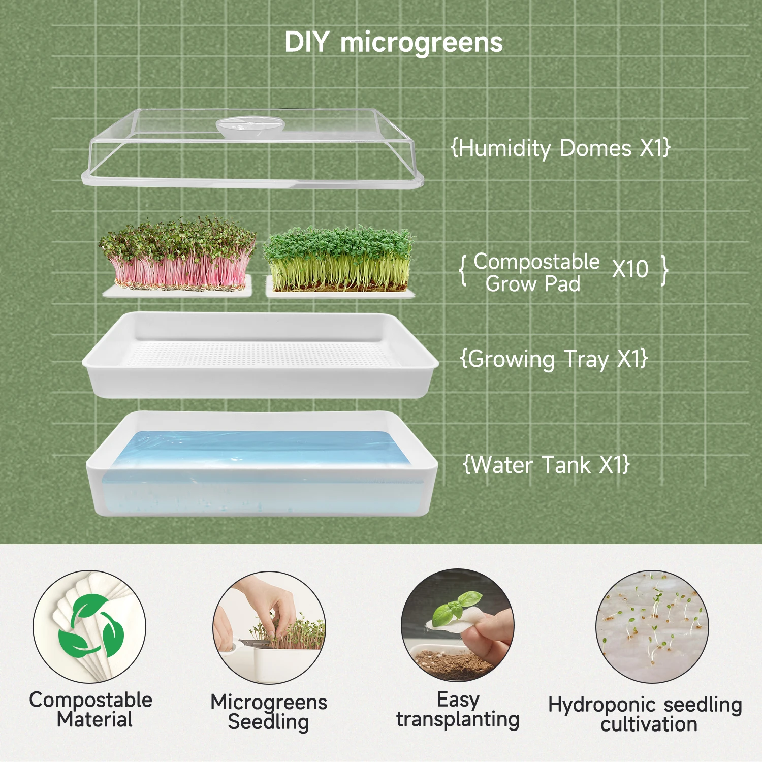 Microgreen seeds sprouting kit grow smart garden 3 herb garden for window planter box Soilless germination planting paper