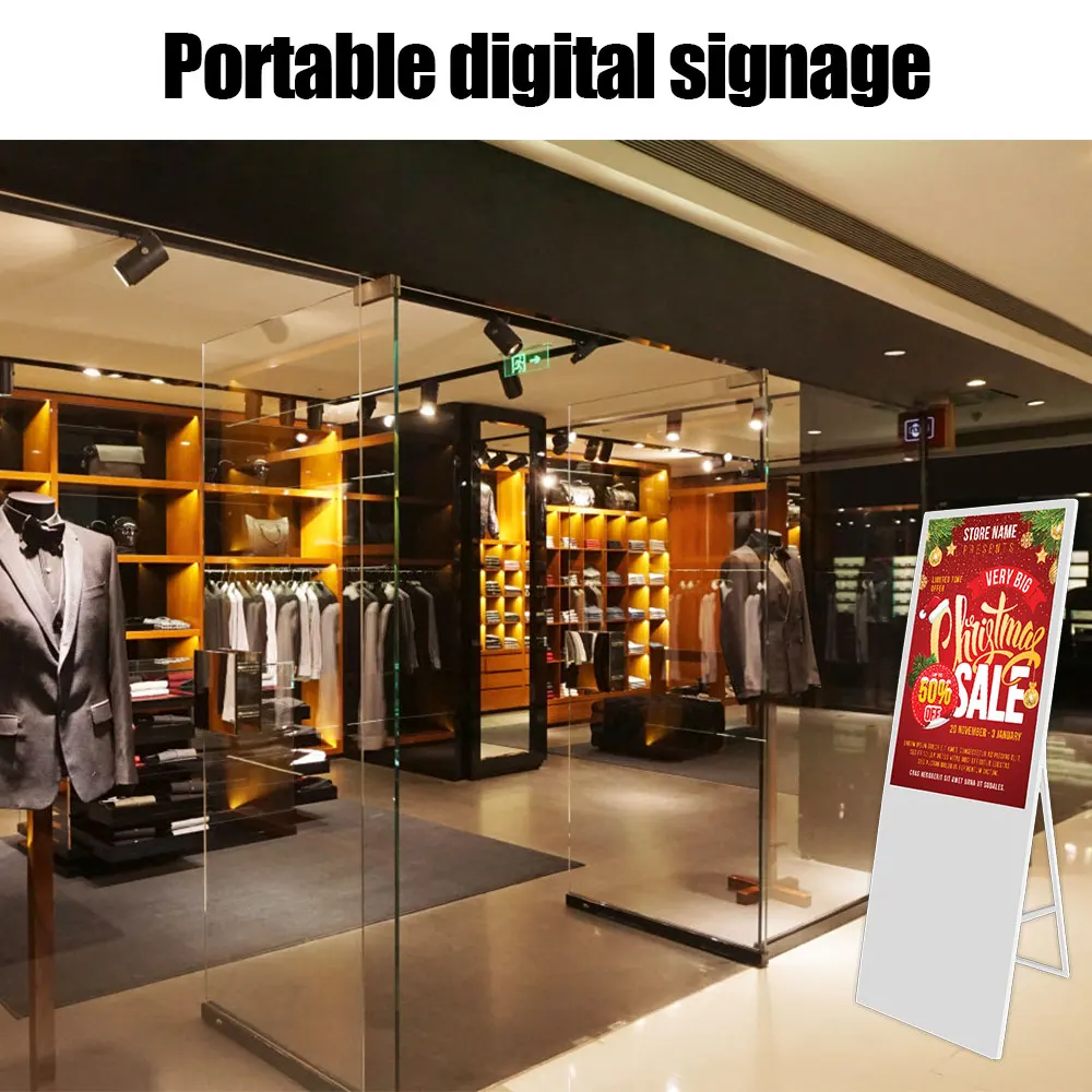 43 49 55 inch indoor mobile Battery power advertising signage display portable touch screen lcd digital poster