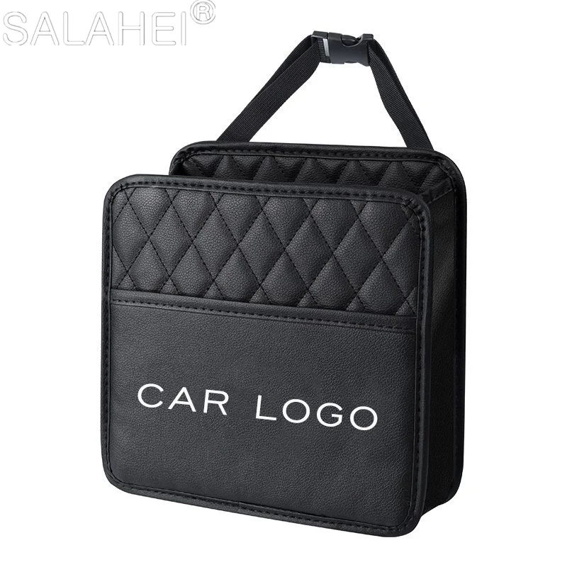 Custom Logo Waterproof Car Trash Can with Lid And Storage Pockets Seat Back Bag Car Garbage Bin Storage Box Auto Accessories