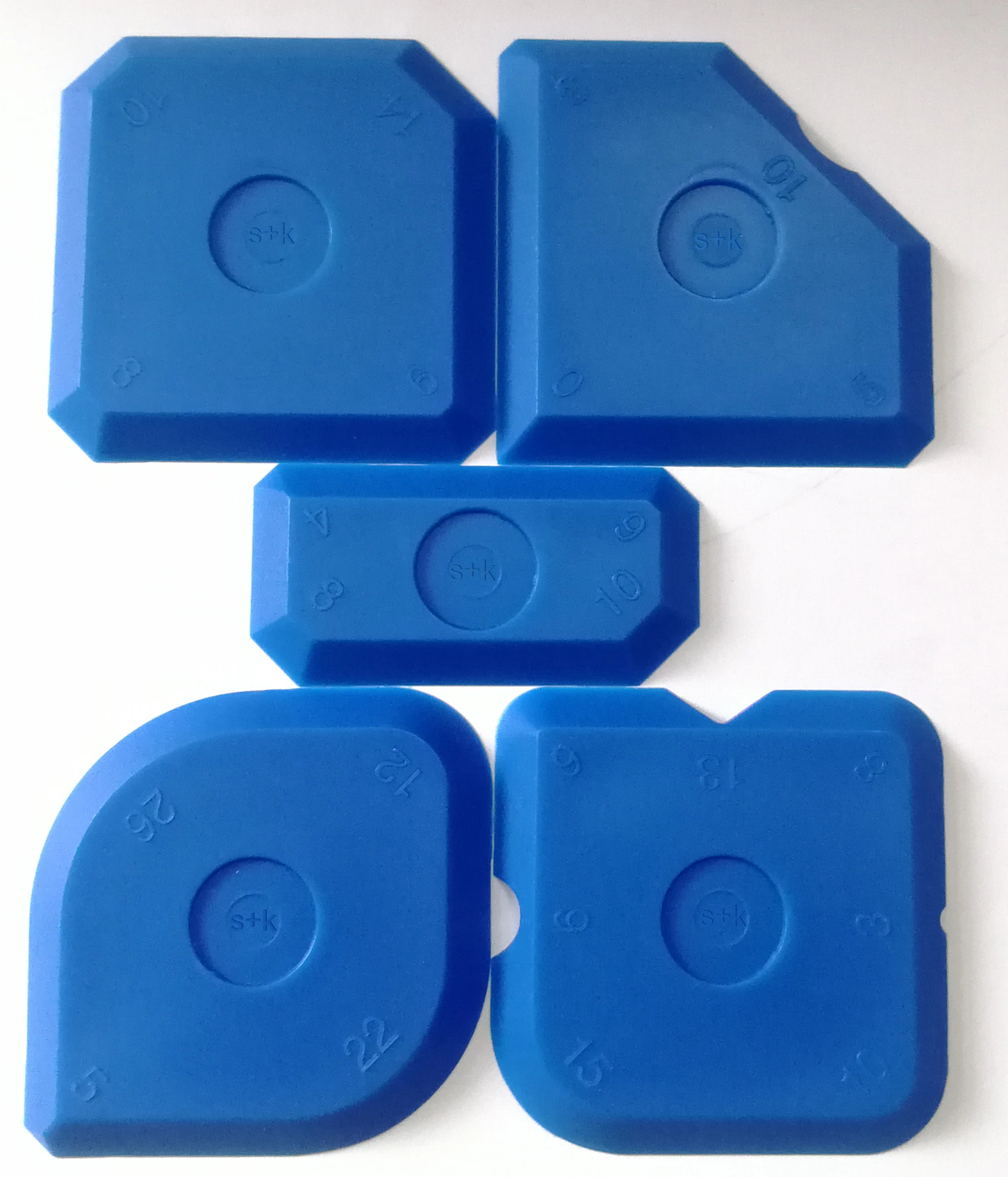 SOLUDE 5PCS Professional Blue yellow  Silicone Grout Joint Smoother Scraper Set with Transparent plastic box