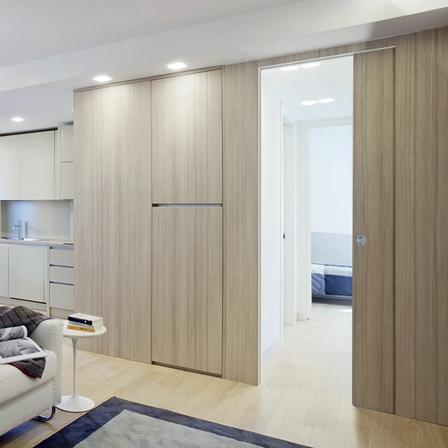 New Design Bedroom Mdf Wood Sliding Interior Wood Pocket Door With Hidden Door